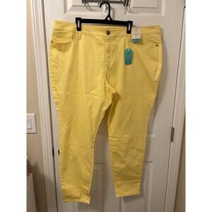 St Johns Bay Skinny Leg Mid Rise Jeans Tummy Control Yellow Sunshine Sz 24 NWT